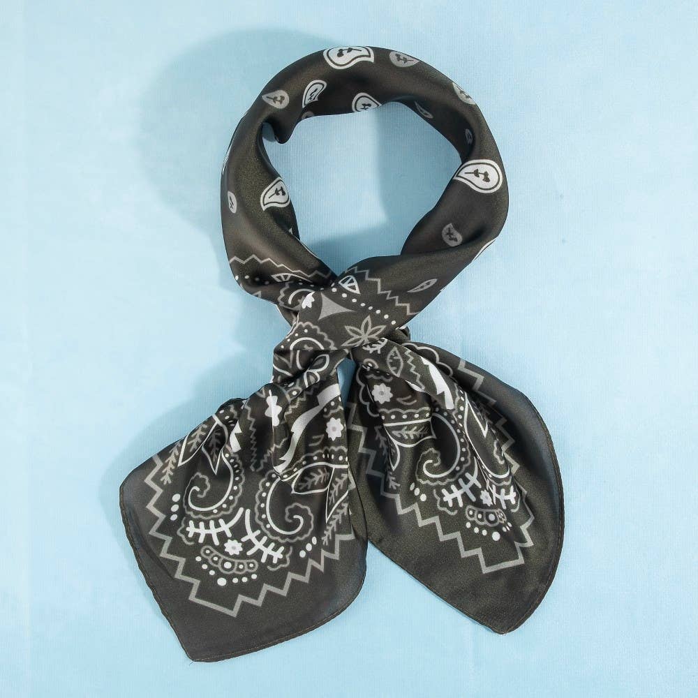 Navy Paisley Satin Bandana Scarf