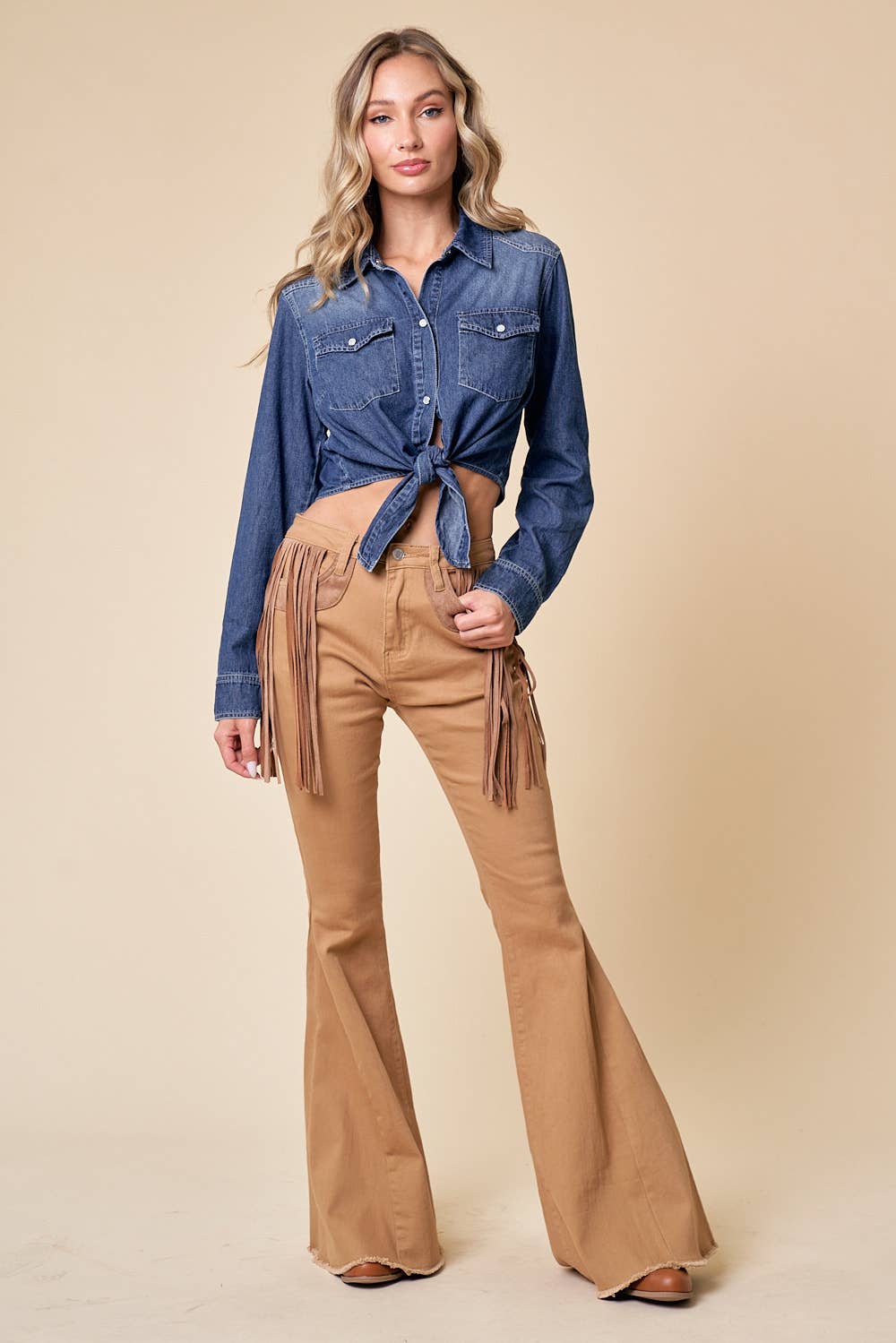 Western Tie-Front Denim Top