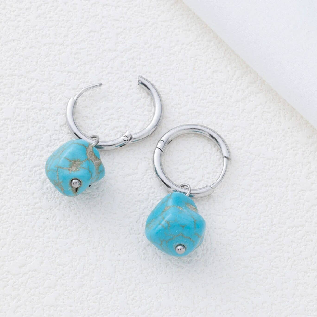 Turquoise Stone Huggie Earrings