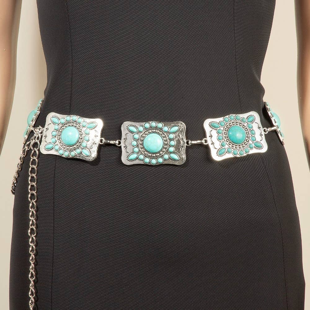 Turquoise Rectangle Concho Chain Belt
