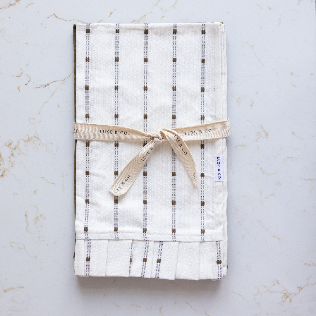 Olive Stripe Ruffle Kitchen Towel