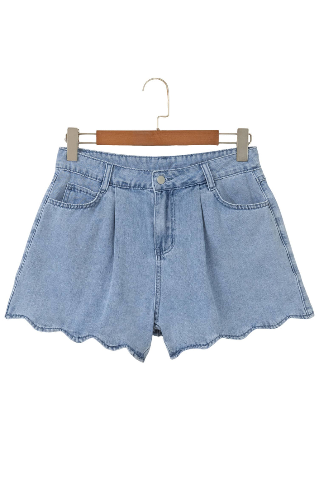Scalloped Pocket Denim Shorts