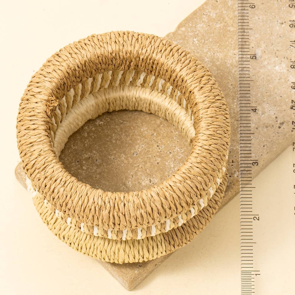 Mixed Straw Weave Bangle Set
