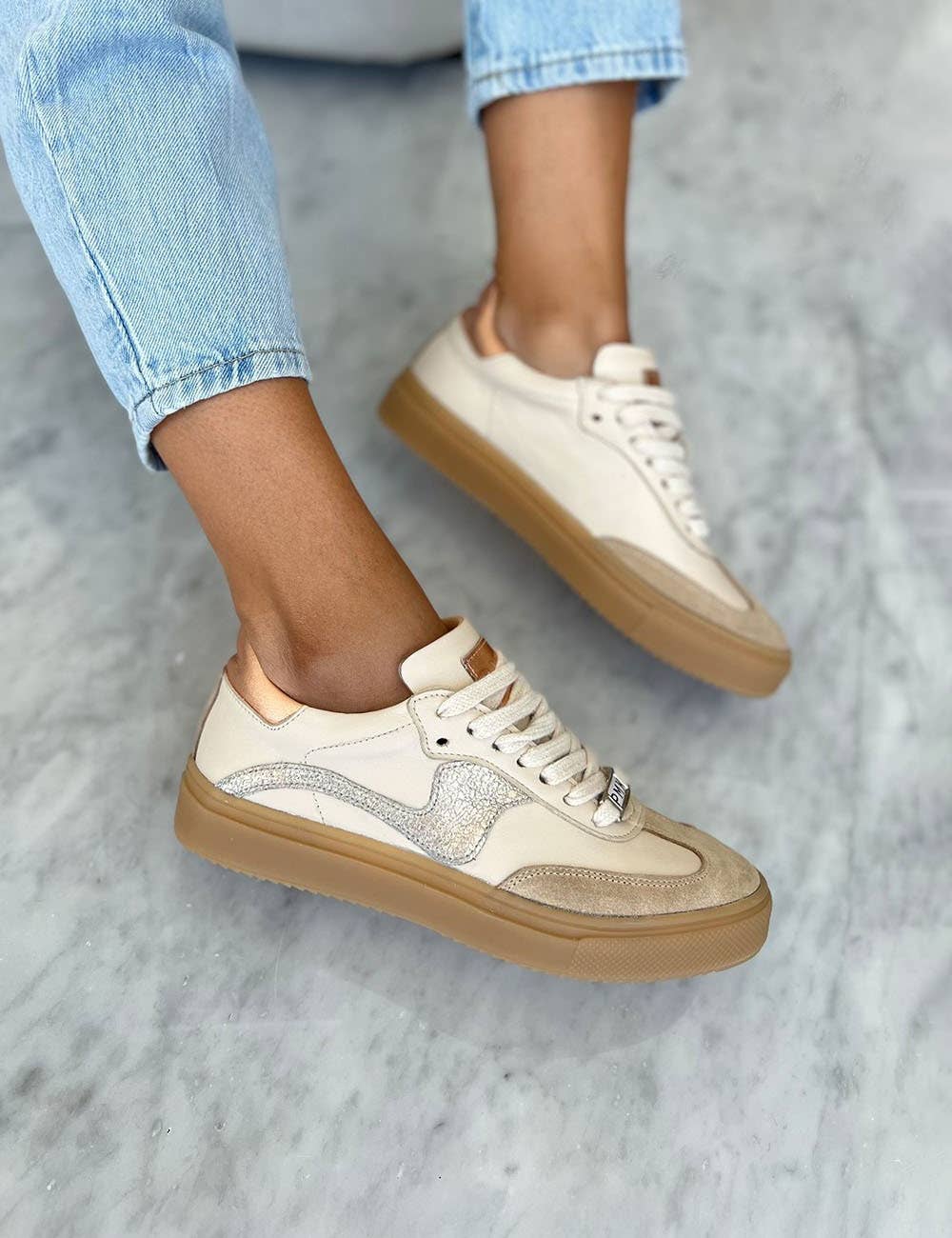 Novalis Beige Cow Leather Sneakers