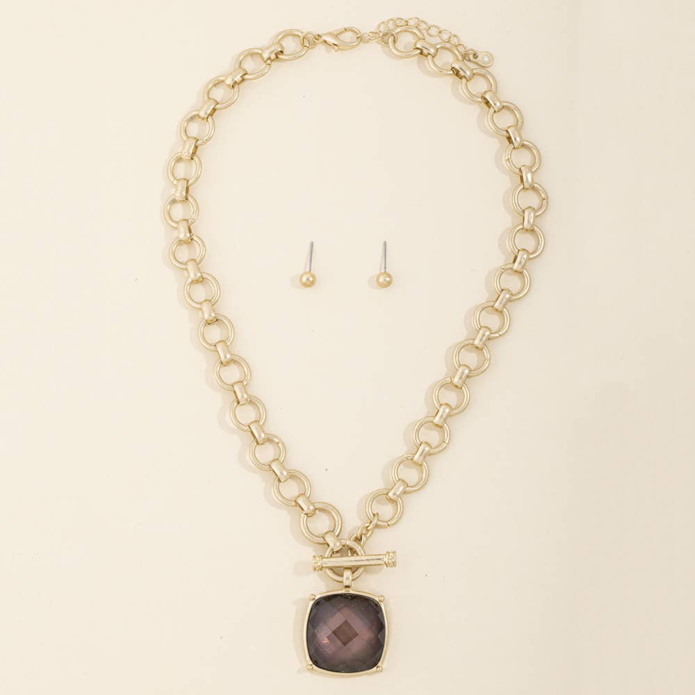 Faceted Stone Toggle Necklace