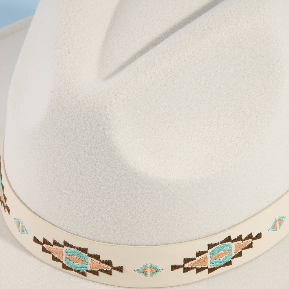 Embroidered Ribbon Wide Brim Fedora