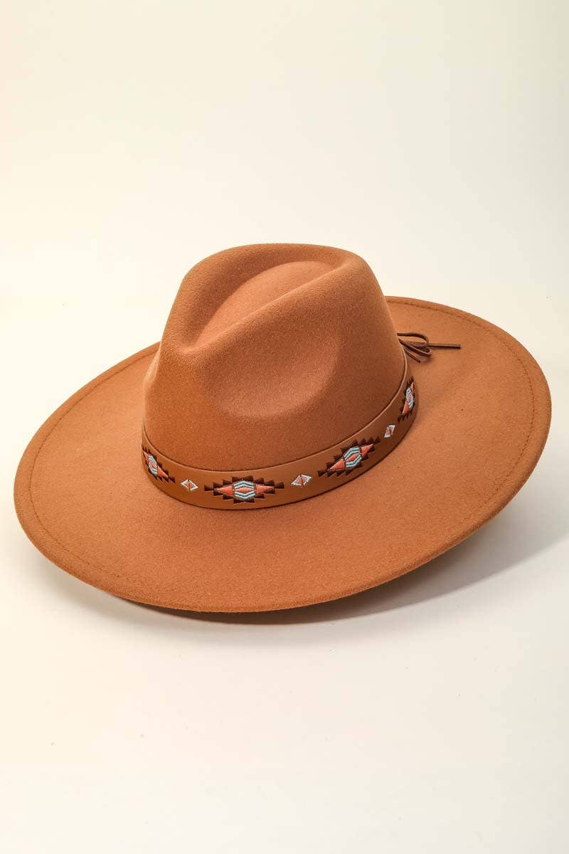 Embroidered Ribbon Wide Brim Fedora