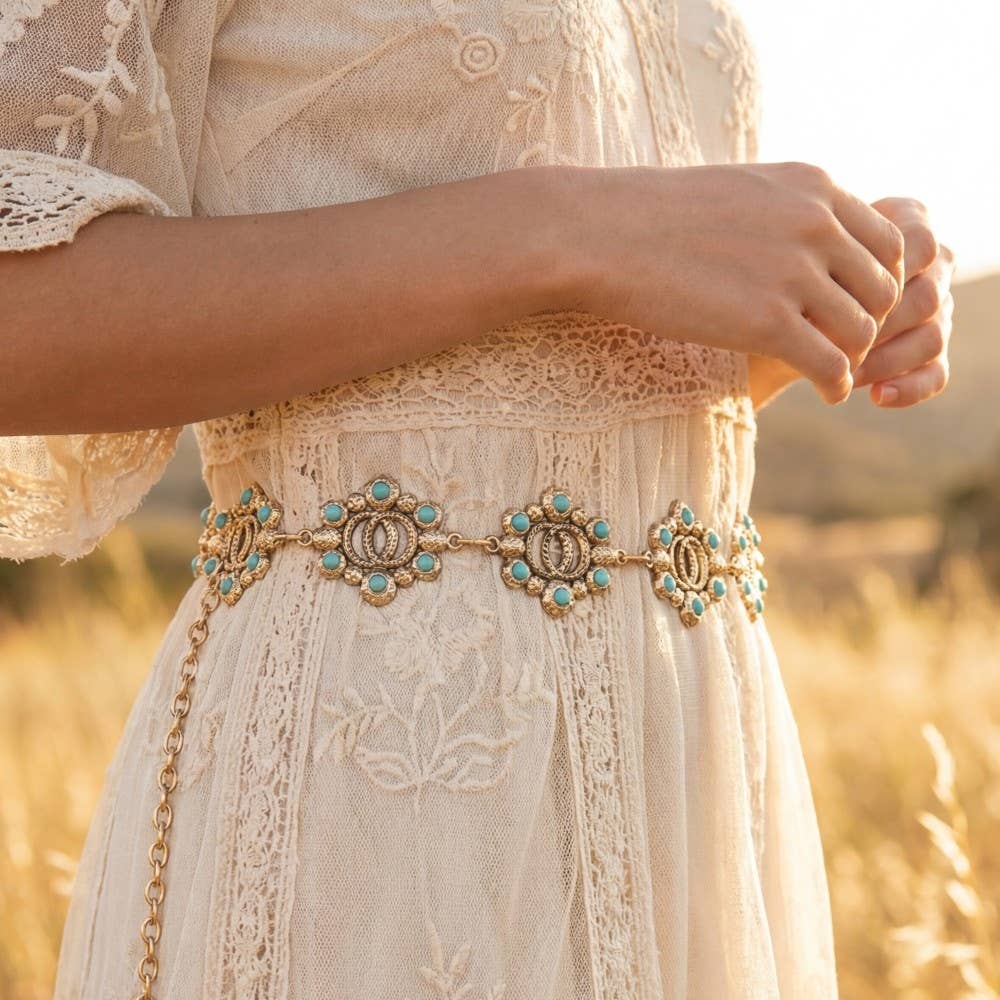 Turquoise Floral Concho Belt