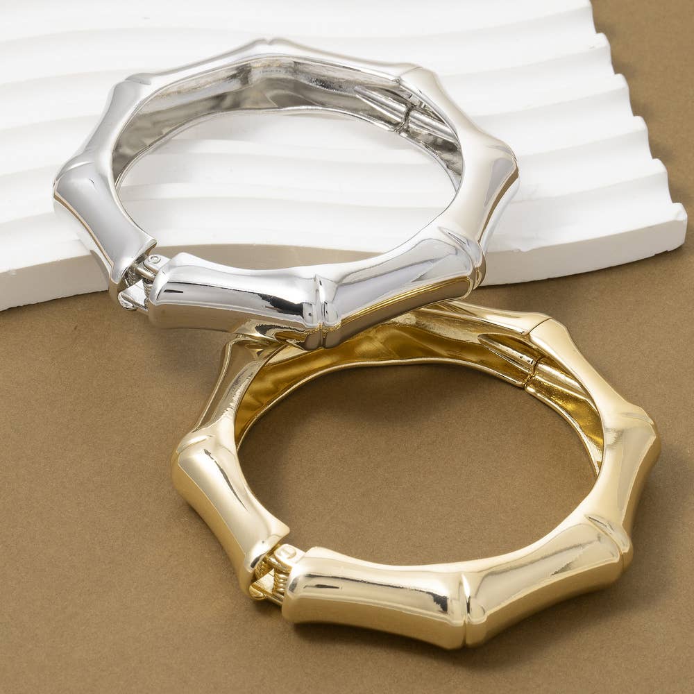 Round Bamboo Knuckle Hinged Bangle Bracelet