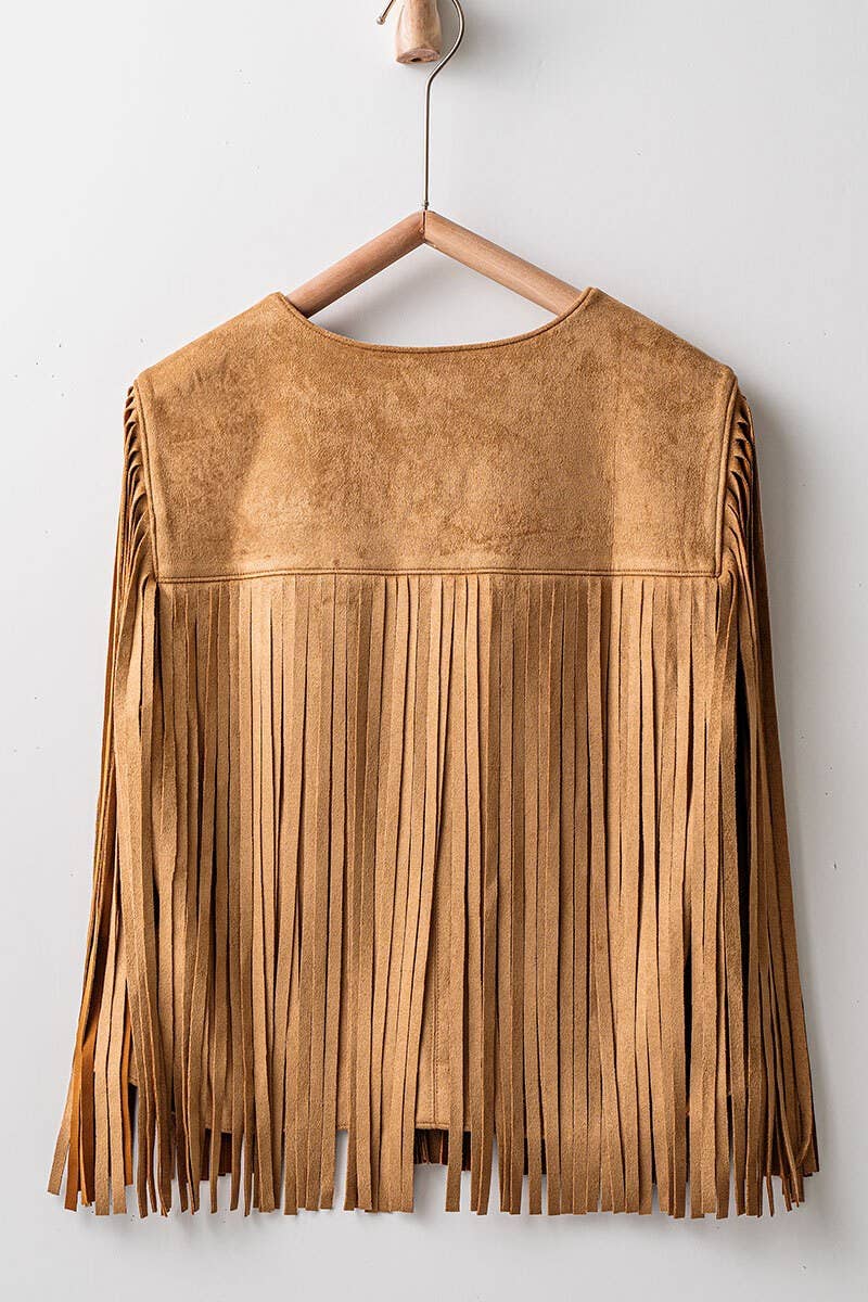 Faux-Suede Fringe Jacket Vest
