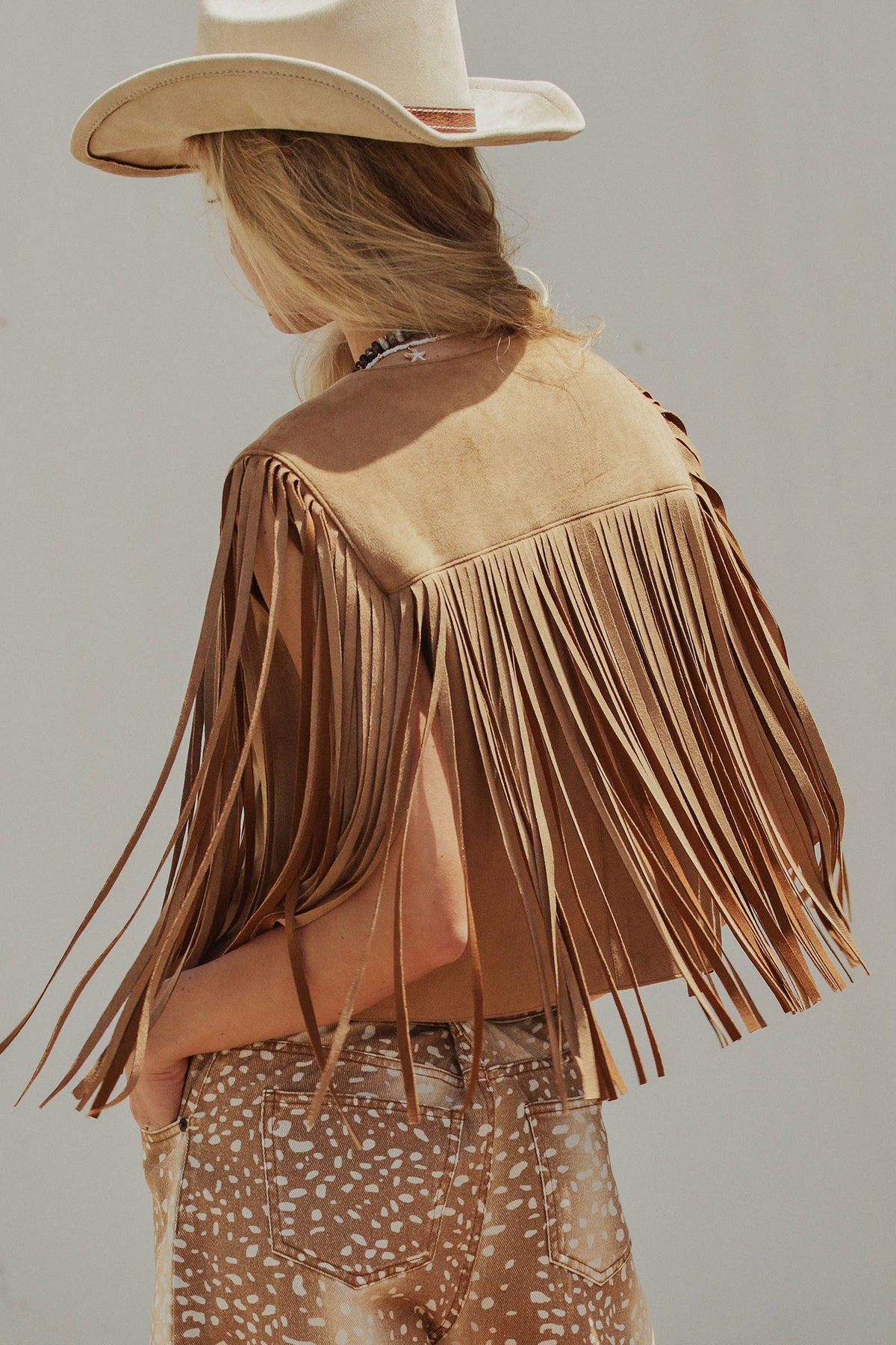 Faux-Suede Fringe Jacket Vest