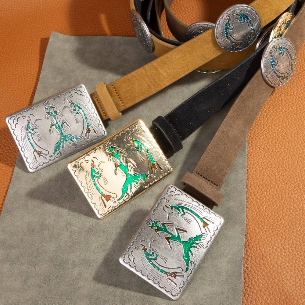 Western Style Square Buckle Vegan Leather Belt