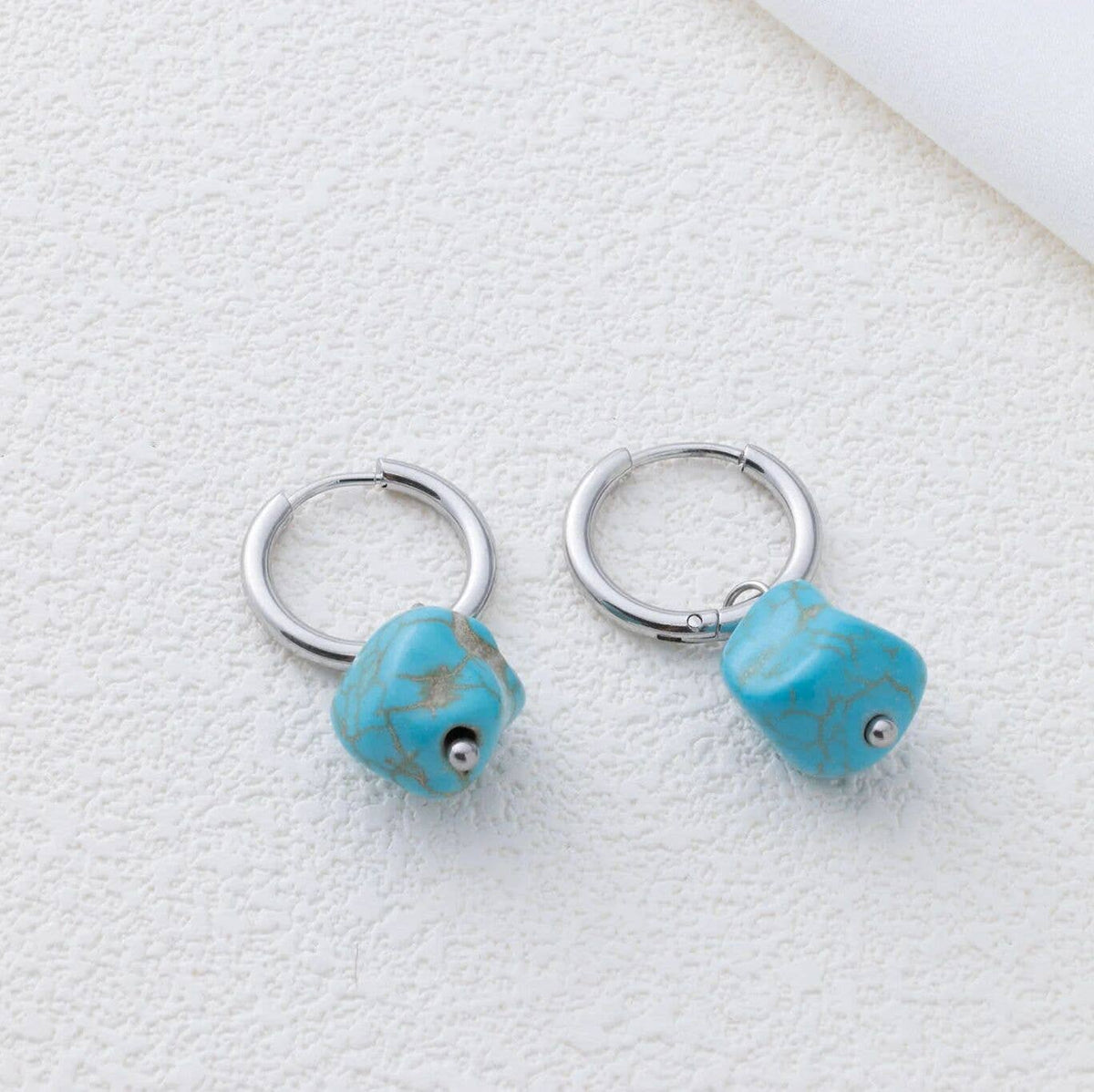 Turquoise Stone Huggie Earrings