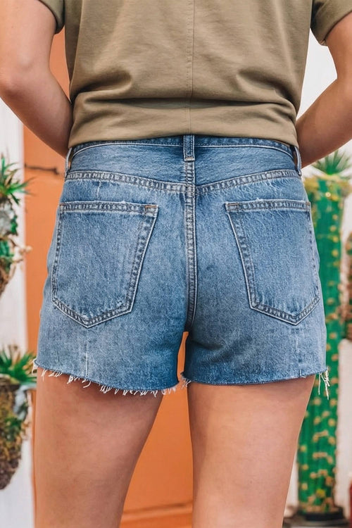 Acid Wash Raw-Hem Denim Shorts