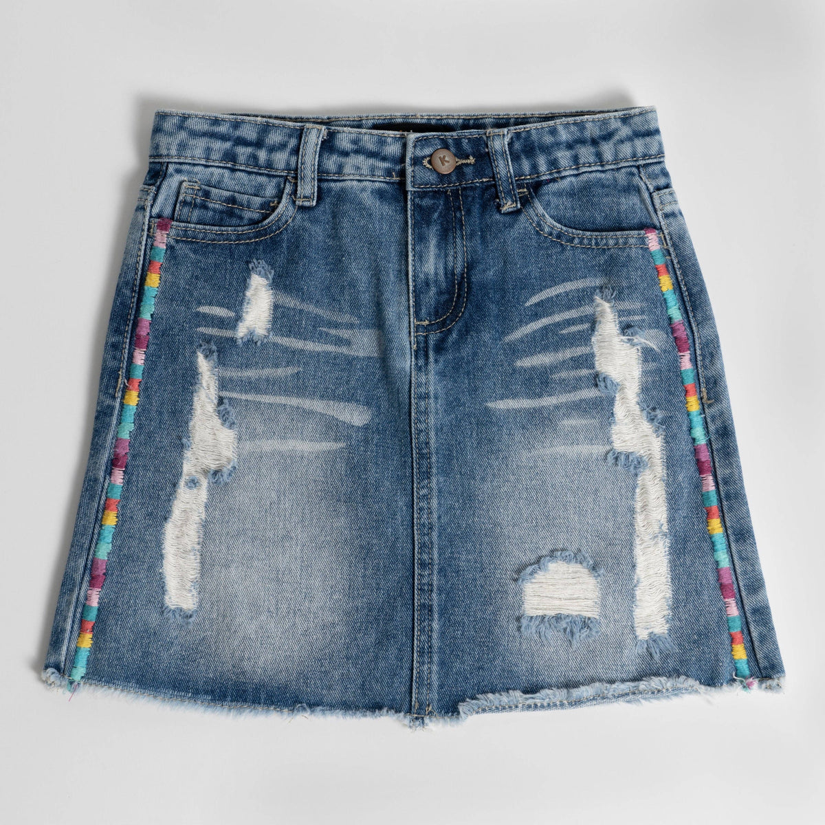 Multi Emb Denim Skirt