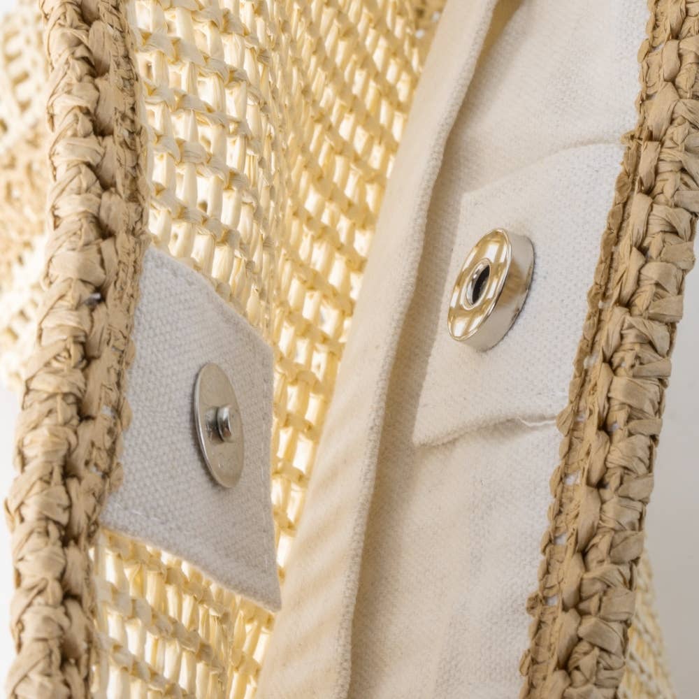 Two-Tone Woven Straw Tote