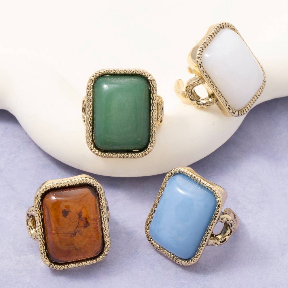 Rectangle Resin Vintage Style Open Band Ring