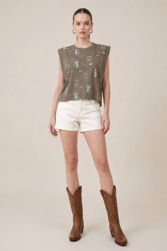 Western Print Crew-Neck Tee
