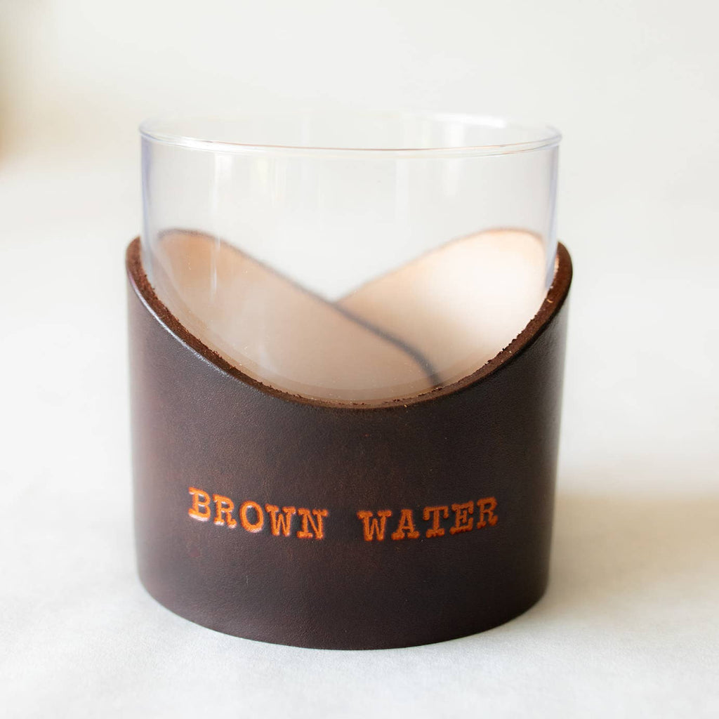 Brown Water Leather Rocks Glass