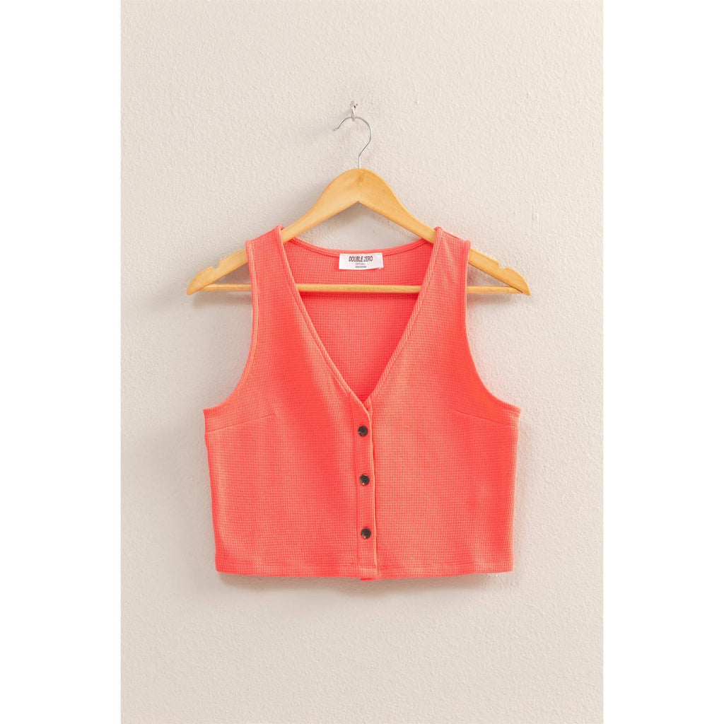 Waffle Knit Button-Front Vest
