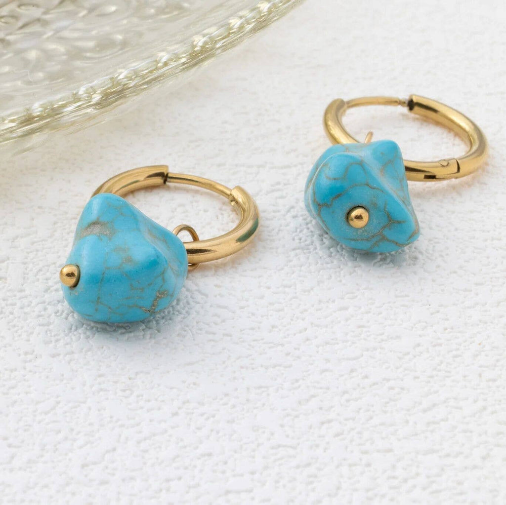 Turquoise Stone Huggie Earrings