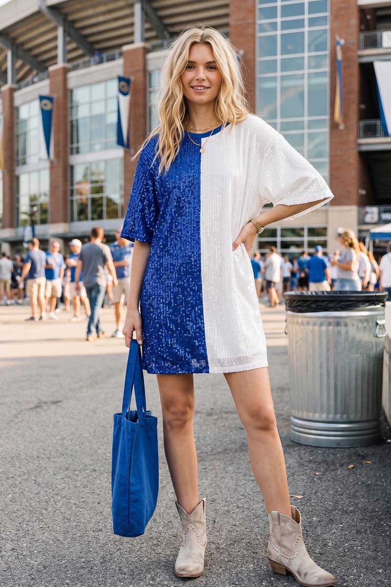 Game Day Color-Block Sequin Dress