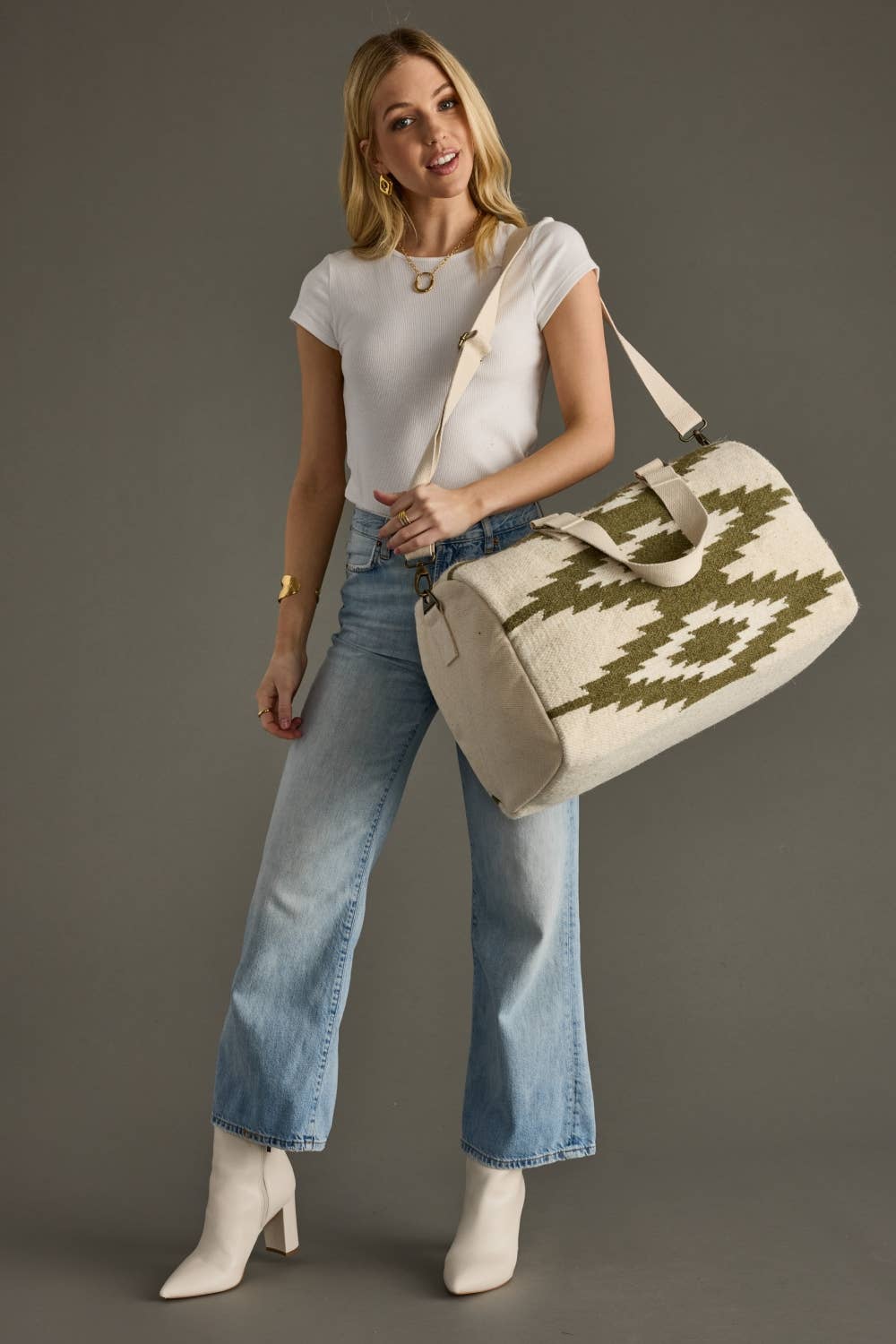 Cream + Olive Western Duffel