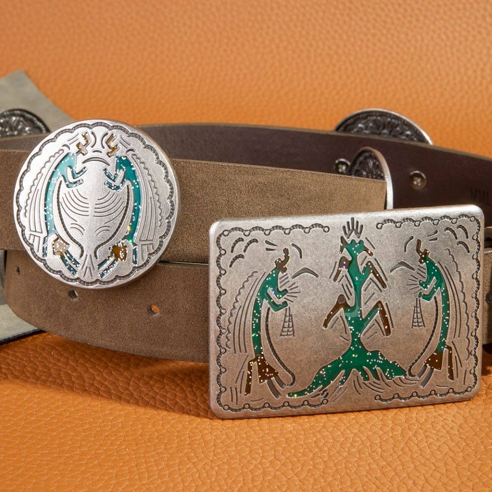 Western Style Square Buckle Vegan Leather Belt
