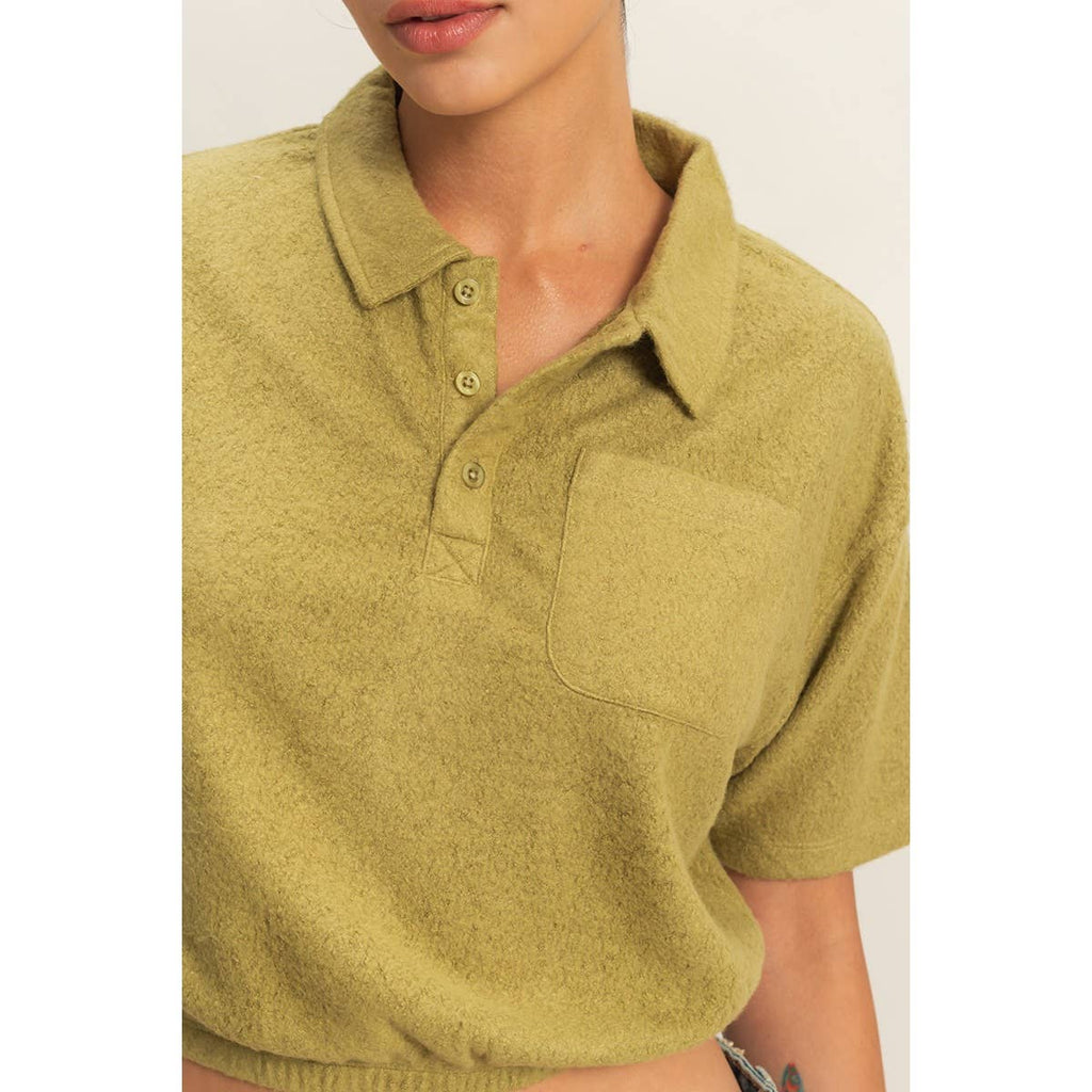 Collared Short-Sleeve Crop Top