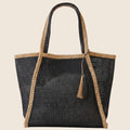 Two-Tone Woven Straw Tote