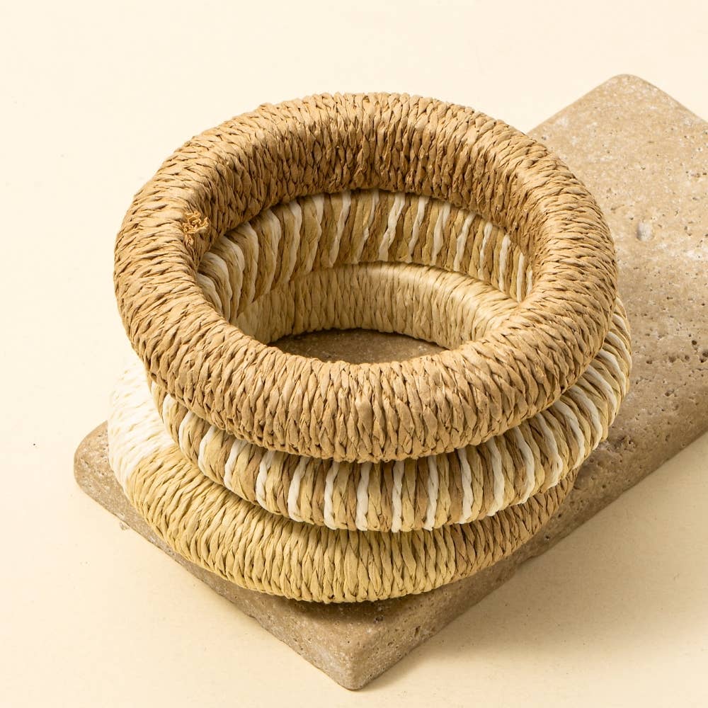 Mixed Straw Weave Bangle Set