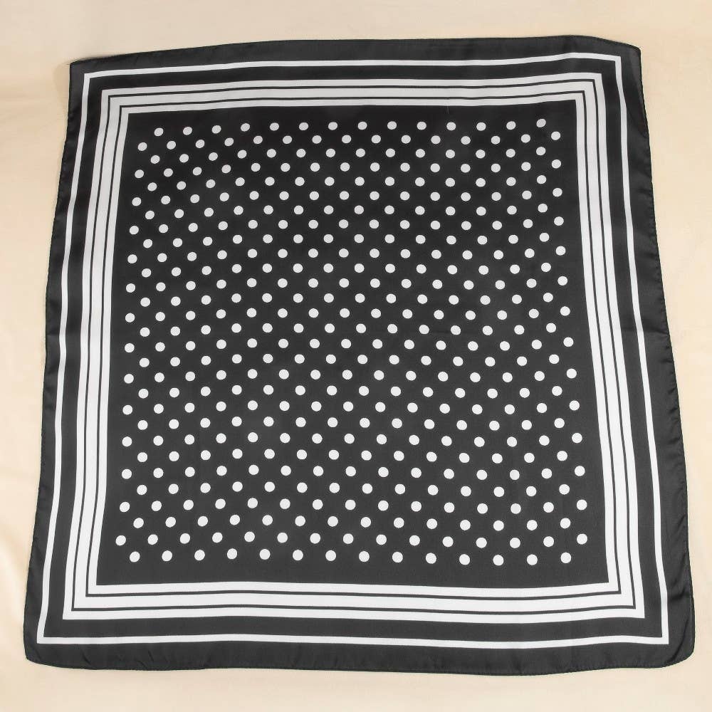 Polka Dot Stripe-Border Satin Scarf