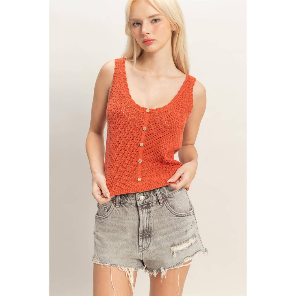 Scallop Button-Front Knit Tank