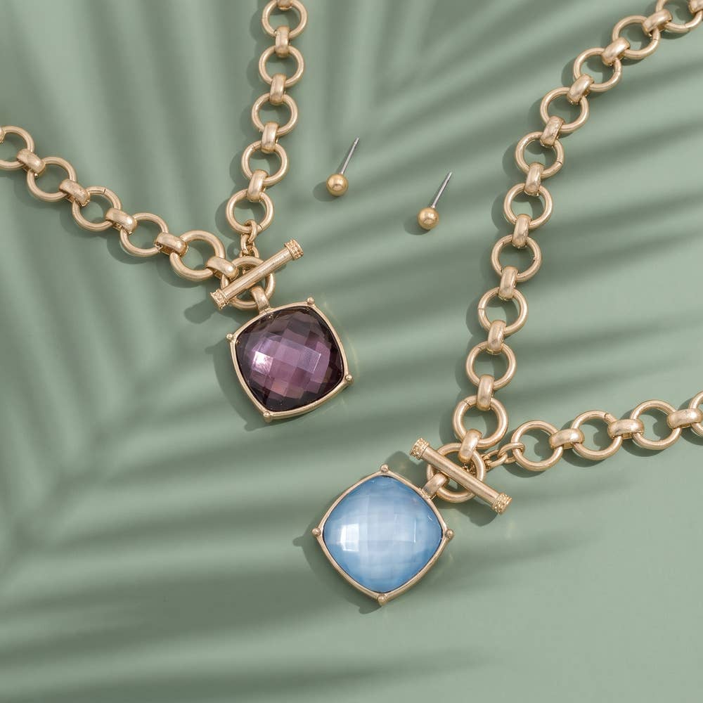 Faceted Stone Toggle Necklace