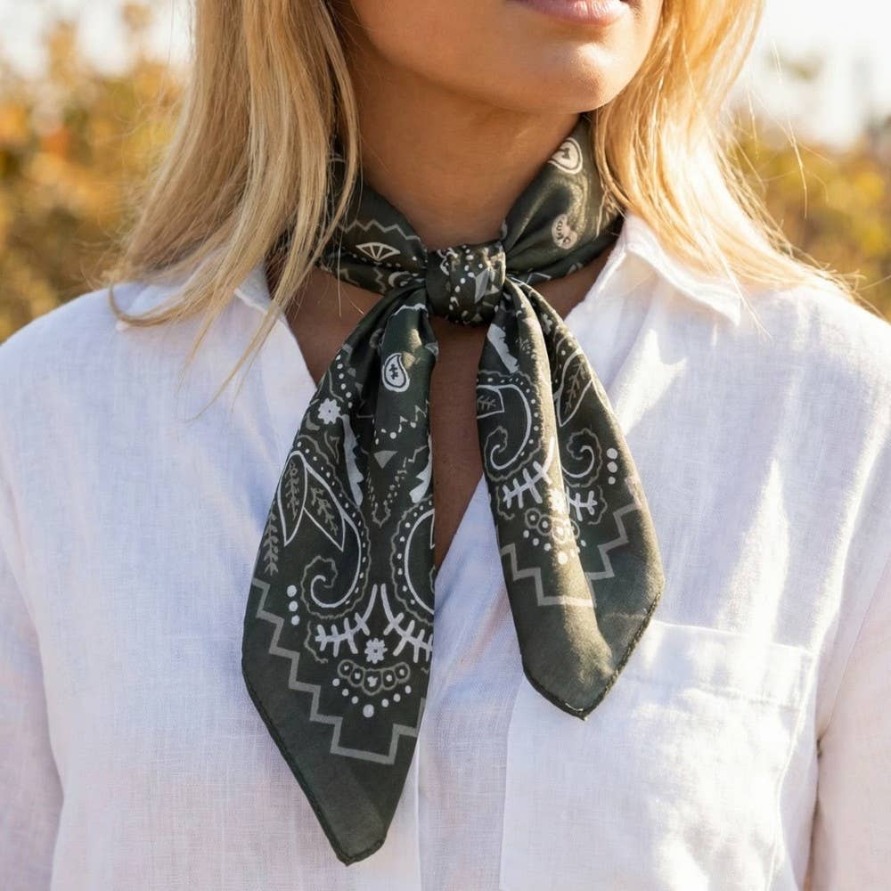 Navy Paisley Satin Bandana Scarf