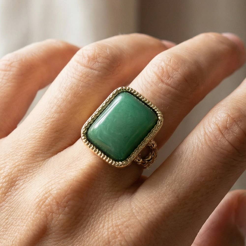 Rectangle Resin Vintage Style Open Band Ring