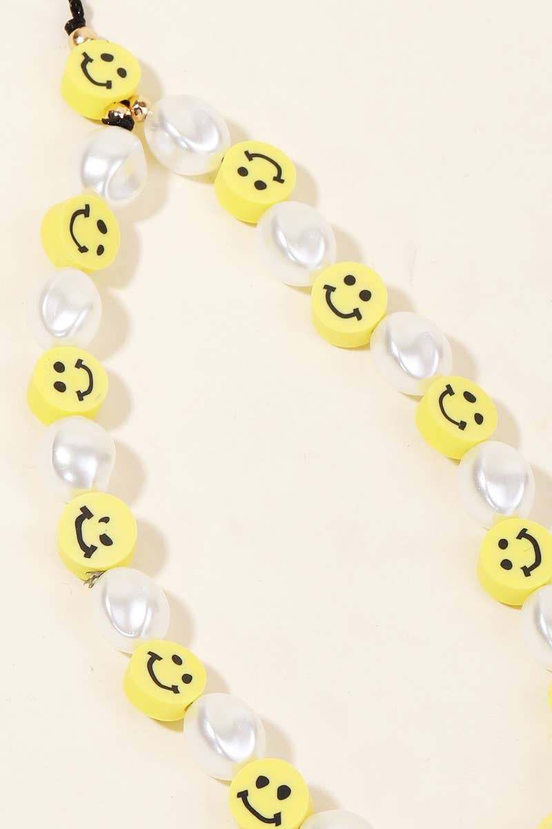 Smiley Face Beaded Phone Strap