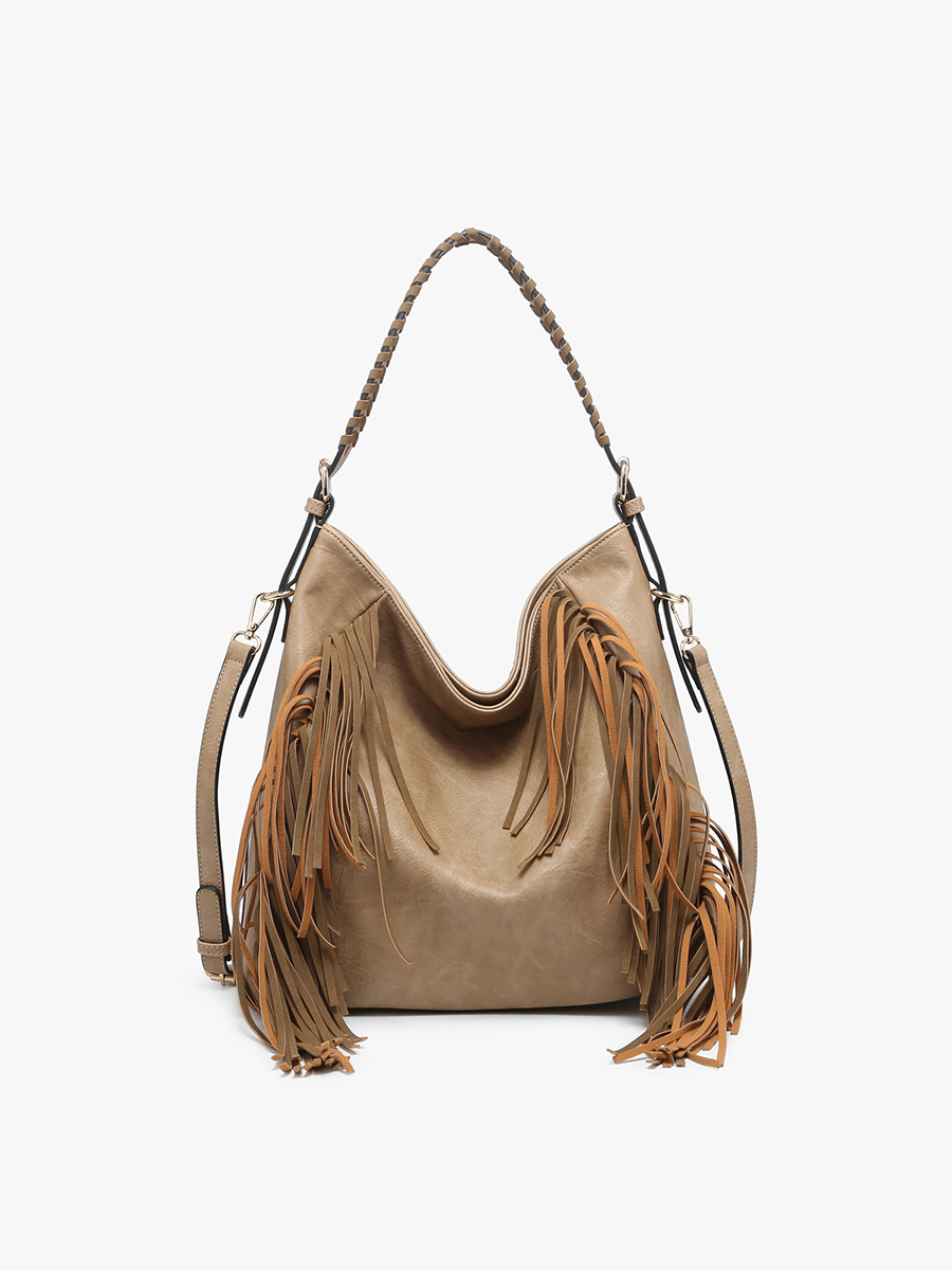 Sav Distressed Fringe Hobo Bag