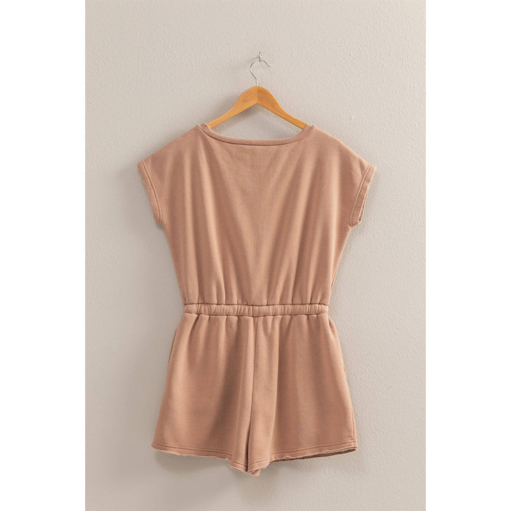 Cap-Sleeve Drawstring Romper