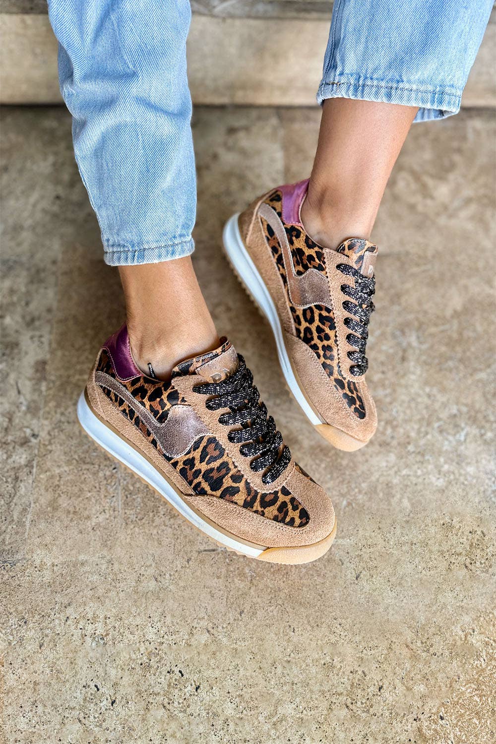 Poema Black Print Cow Leather Sneakers