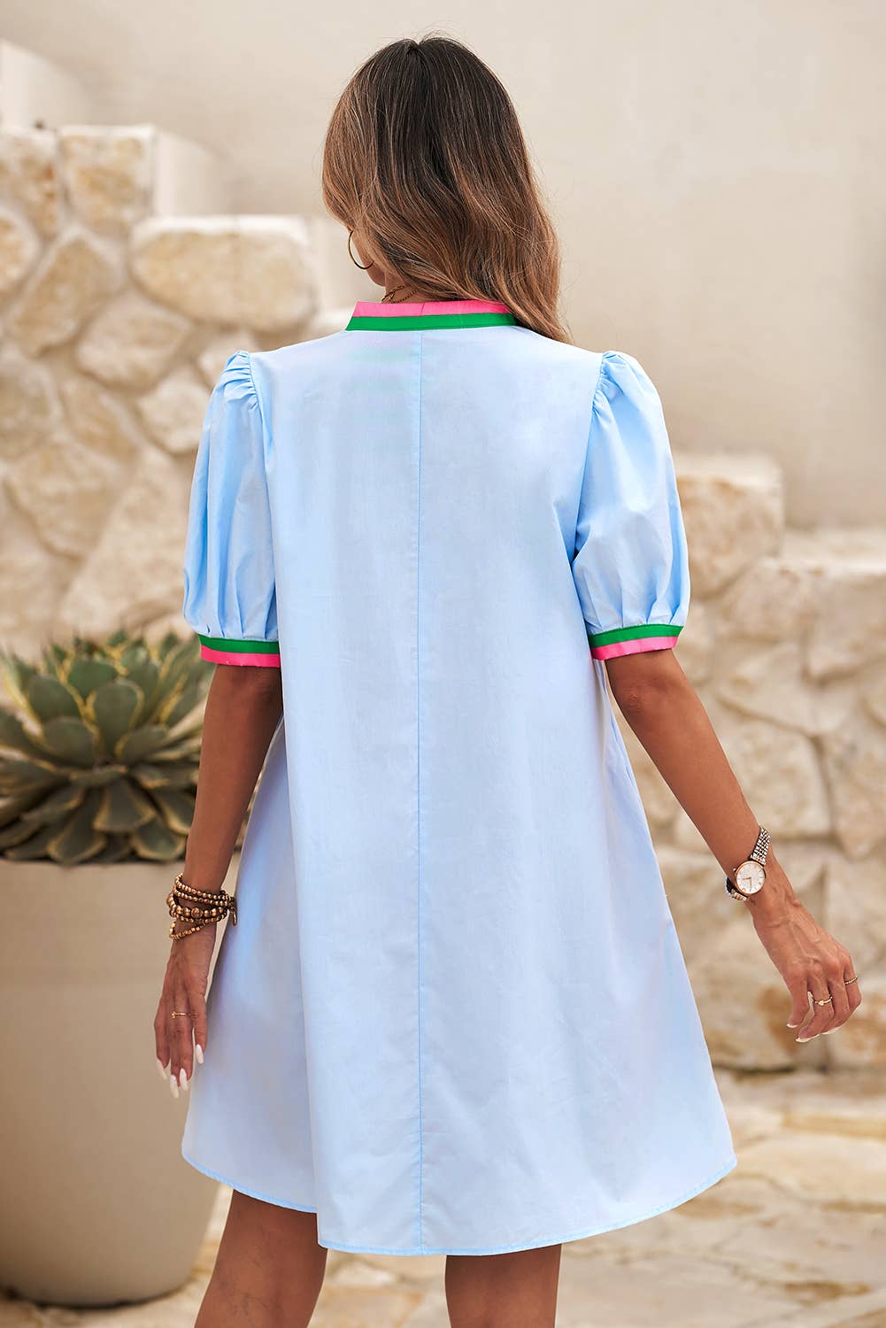 Striped Puff-Sleeve Dress