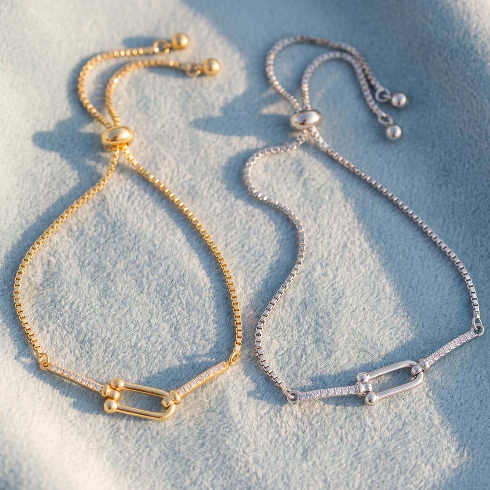 Pave Bar U-Link Bolo Bracelet