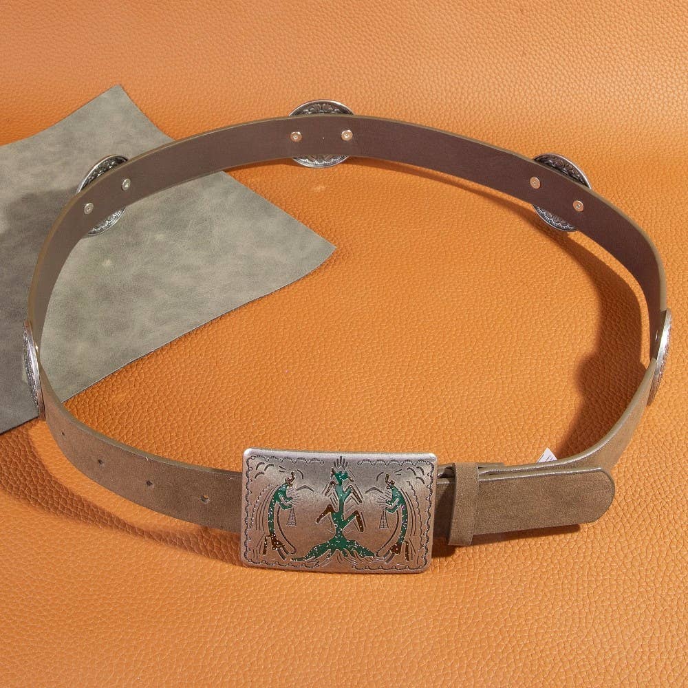 Western Style Square Buckle Vegan Leather Belt