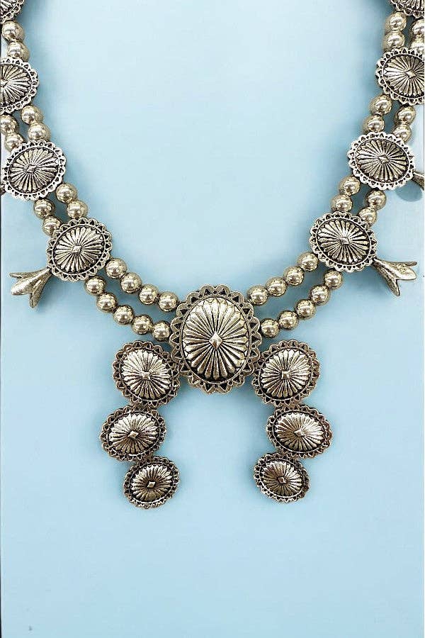Western Concho Squash Blossom Necklace + Earring Set