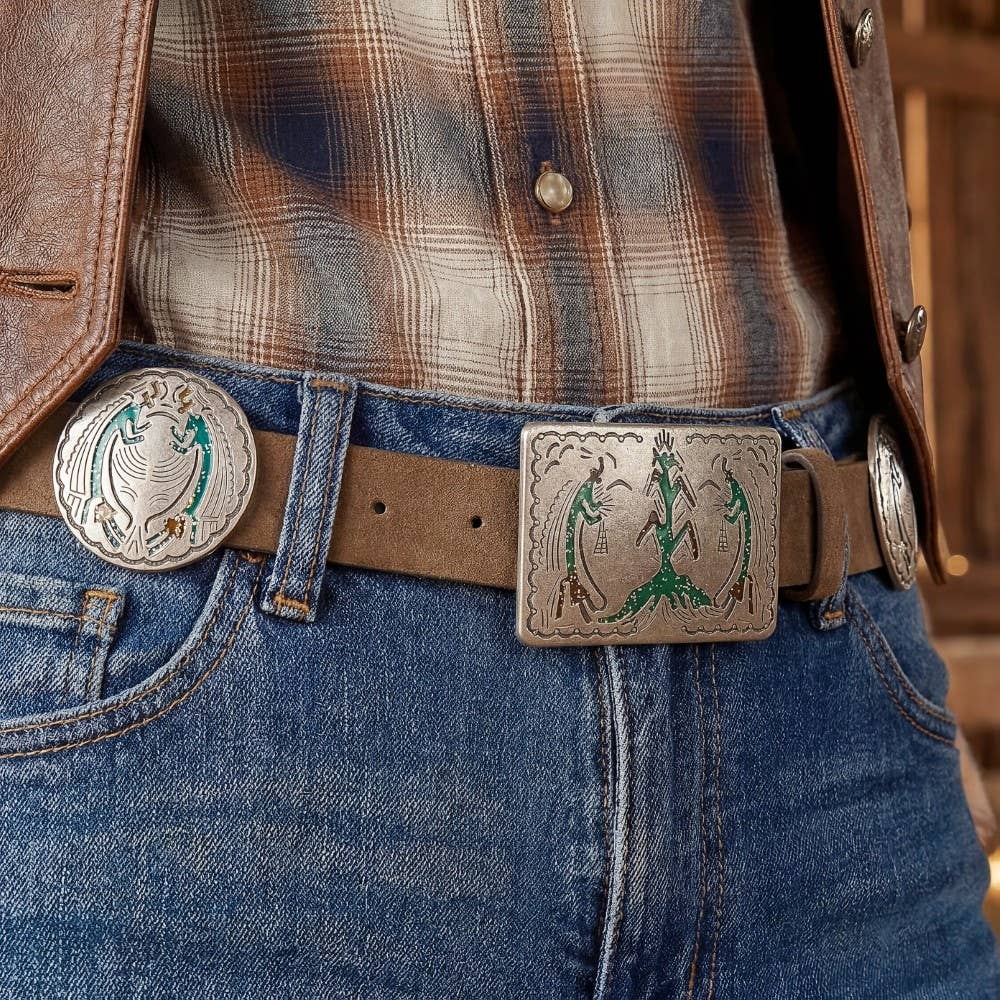 Western Style Square Buckle Vegan Leather Belt