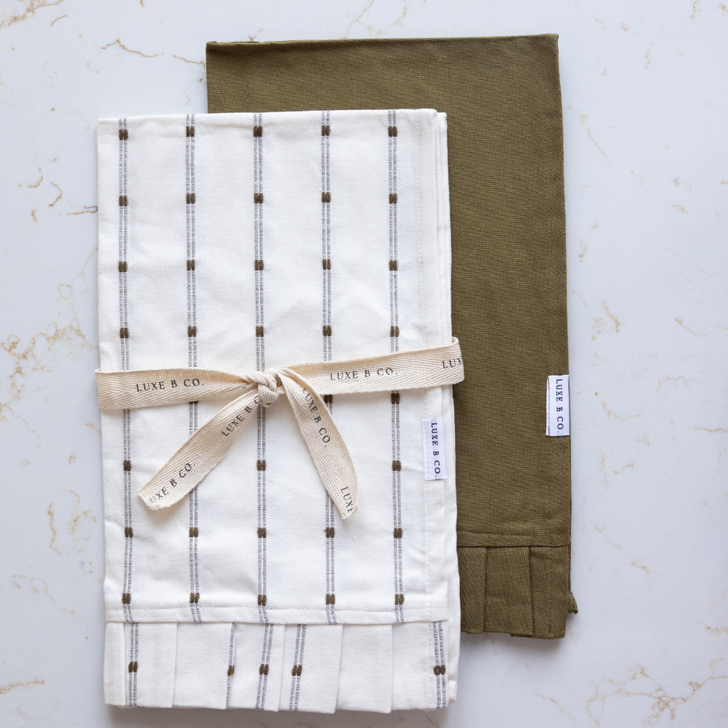 Olive Stripe Ruffle Kitchen Towel