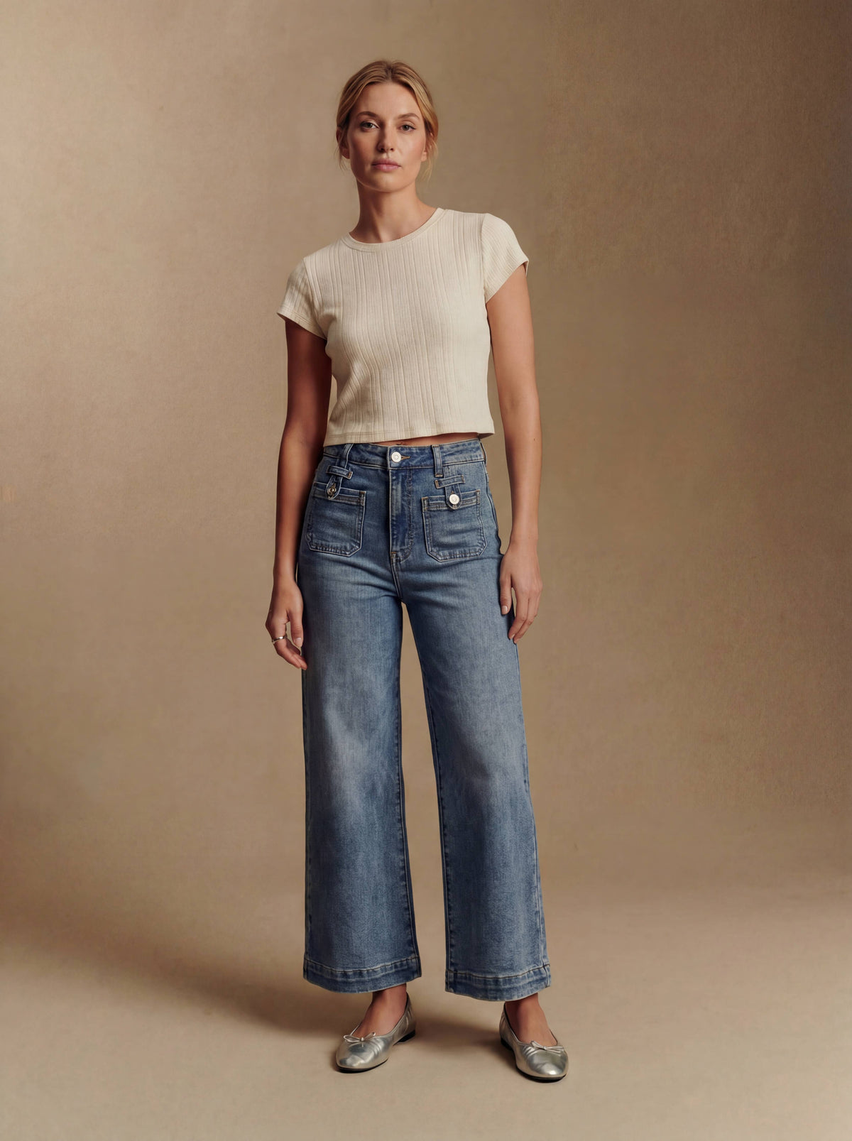 Tummy Control High-Rise Crop Palazzo Jeans