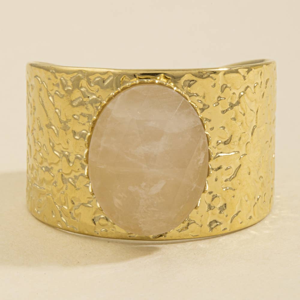 Oval Stone Hammered Cuff Ring