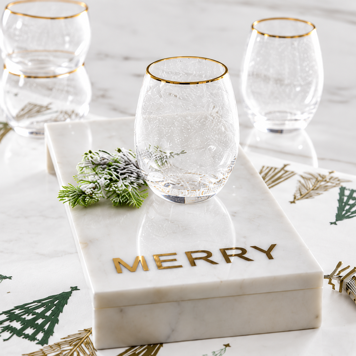 Gold-Rimmed Stemless Wine Glass