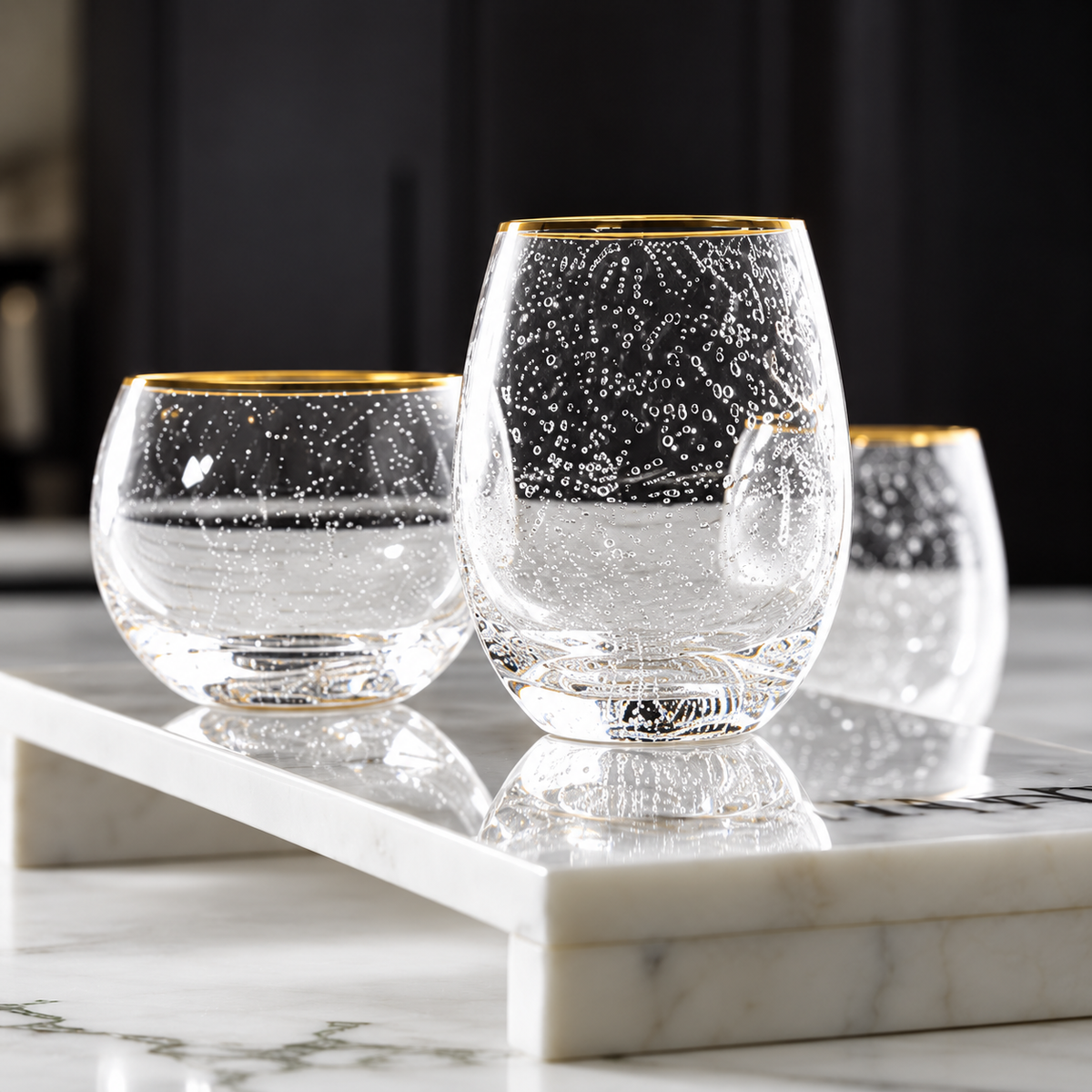 Gold-Rimmed Stemless Wine Glass